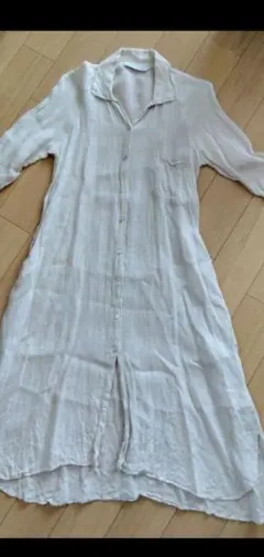 ZARA リネン ホワイト シャツワンピース 長袖
