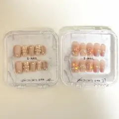 ネイルチップ ワンホン ピンク パール キラキラ ストーン 2点セット