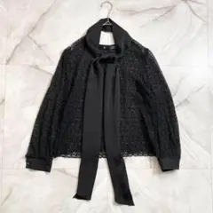 A16012 美品 クルチアーニ ストール付き ボウタイ総レースブラウス 黒40