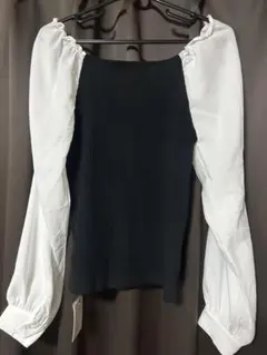 グレイル　ブラック　2Way異素材ギャザースリーブテレコリブトップス　長袖