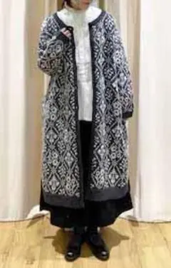 TSUHARU モチーフ柄 ジャガード ニット コート サマンサモスモス