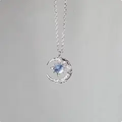 幻想的✨ 三日月と星のペンダント 宇宙色ストーン シルバー 新品