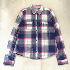 アバクロンビーアンドフィッチ シャツ 長袖 チェック柄 ロゴ刺繍 ネイビー Mのサムネイル