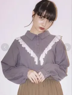 値下げ⭐︎merry jenny チュールフリルコンビシャツ（ブルー）