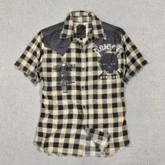00s archive skull クロスボーン leather チェックシャツ