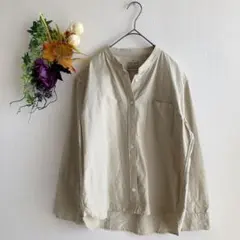 無印良品　バンドカラーシャツ　ベージュ　長袖　サイズ【S】