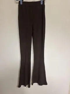 ブラウン フレアパンツ リブ編み