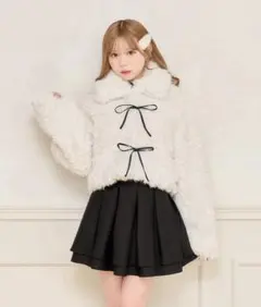 apresjour リボンシャギーブルゾン アウター ホワイト