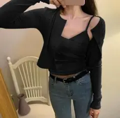 GRL パッド入りカシュクールキャミソール×カーディガンアンサンブル