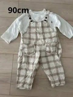 チェック柄コットンオーバーオール 90cm