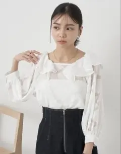 earthmusic&ecology ジャガードフリルブラウス