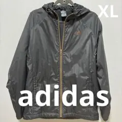 adidas フード付き　ナイロン　ジャケット グレー O XL 裏起毛