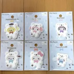 セリア　サンリオ　パイルワッペン　ふわふわスノー　6点セット