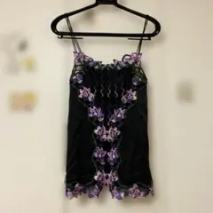 【美品】ワコール STUDIO FIVE 花柄刺繍ブラックキャミソール 80