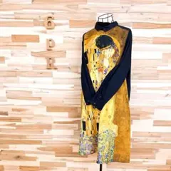 希少/完売品【グラニフ×クリムト】限定コラボ 接吻キス ワンピース 絵画 黄×黒