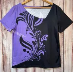 トライバル柄のハワイアンTシャツ・XL♡フラダンス♡紫 黒 2L♡♡社交ダンスのサムネイル
