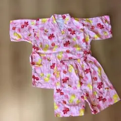 【一度のみ着用】子ども用　甚平　女の子 金魚柄 水風船　ピンク 上下セット
