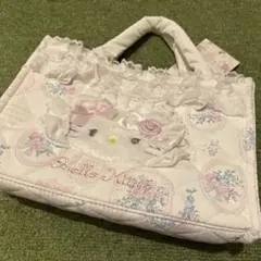 サンリオ ホワイトフリル　ショルダー付き　バッグ マスコット　花柄　キティ