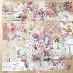 ピンク系　コラージュ素材　素材紙・シールセット　おすそ分け