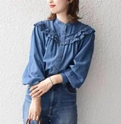 SHIPS シップス デニム ブラウス フリル ONESIZEのサムネイル