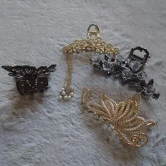 バタフライとフラワーヘアクリップセット