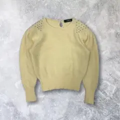 ニット セーター ビジュー付 アンゴラ混 きれいめ イエロー