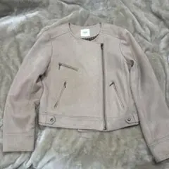 BEAMS HEART フェイクスエード ノーカラー ライダースジャケット M