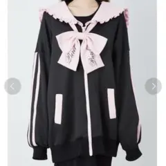 Ank Rouge ジャージセーラーパーカー 黒ピンク リボン ジップアップ