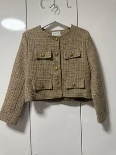 韓国　ツイードジャケット　ブラウン