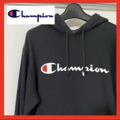 【大人気】チャンピオン　パーカー　黒　ブラック　ロゴ　M