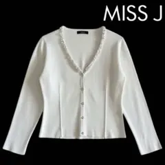 美品♡ ミスジェイ ネックパール ビジューボタン ニット カーディガン ホワイト