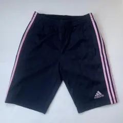 【訳あり】adidas　アディダス　ハーフジャージパンツ　ネイビー×ピンク　M
