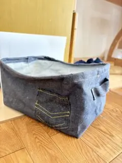 デニム収納ボックス サイドポケット付き　折りたたみ収納出来ます