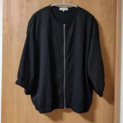 hareiro フロントジップ 七分袖ブルゾン ブラック LL