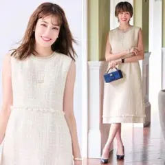 最終値下★Chesty チェスティ ラインビジュー ツイードワンピース ホワイト