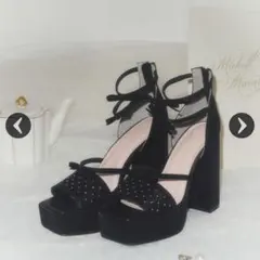 michellMacaron サテンビジューリボンサンダル M