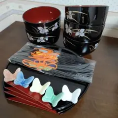 【未使用品】●桂由美 大椀５個と多用盆 ●有田焼伝彩窯の小皿セット♪お正月準備のサムネイル