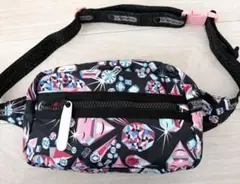 極美品LeSpoレスポアーティストコラボ宝石ダイヤ柄ウエストポーチ黒ボディバッグ