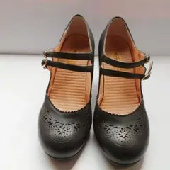 あしながおじさん ダブルストラップ パンプス 厚底 23cm 黒のサムネイル