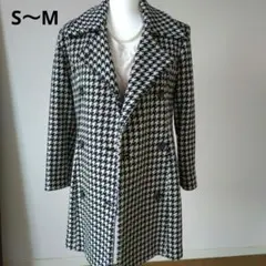 ロングコート　千鳥柄　チェック柄　W　はおり　アウター　黒白　S〜М y2k