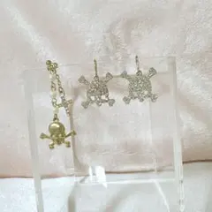 【未使用】 宝石 スカル ピアス 3点セット ロック アクセ ゴールド