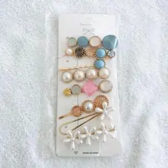 キラキラヘアクリップ/ヘアピン　ピンクヘアアクセサリーパールビーズお花