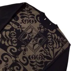 90s 総柄 ニットセーター 黒 M ヴィンテージ