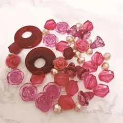 ピンク系 赤系 ビーズ ボタン 詰め合わせ パーツ ハンドメイド デコパーツ