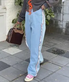 HELLO.SANFRANCISCO 配色ステッチカットフリルレースデニム S