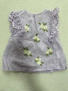 petit main 薄紫 花柄刺繍 半袖シャツ 80cm