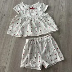 ベビー服 上下セット 90cm ホワイト 赤いハート　セットアップ