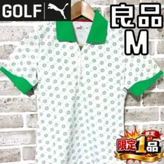 【早い者勝ち✨】プーマゴルフ レディース 半袖 ポロシャツ M 総柄 白x緑のサムネイル