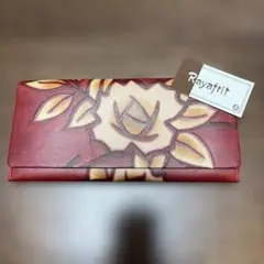 花柄デザイン レザー長財布 レッド