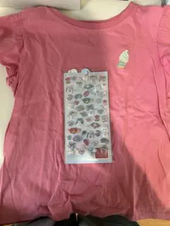 GU ピンク Tシャツ 150サイズ アイスクリーム　刺繍　シール　おまけ